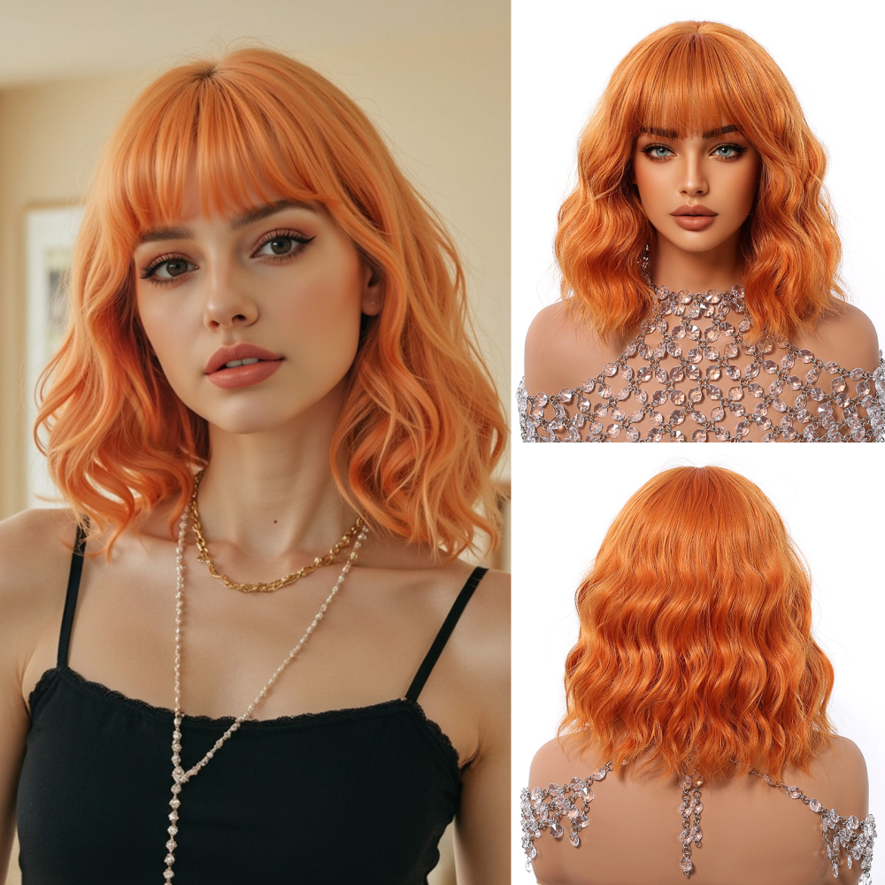 2025 new Black Bob Synthetic Wigs with bangs Medium  Daily Party  Wig for Women Heat Resistant Natural wig