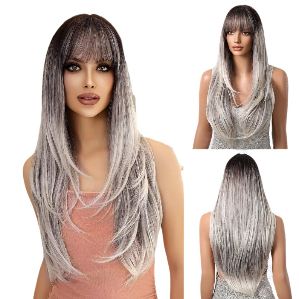 Natural Long Straight Synthetic Wig  for Women Fashion Wig  with Bangs for for Daily Halloween Costume Party Cosplay