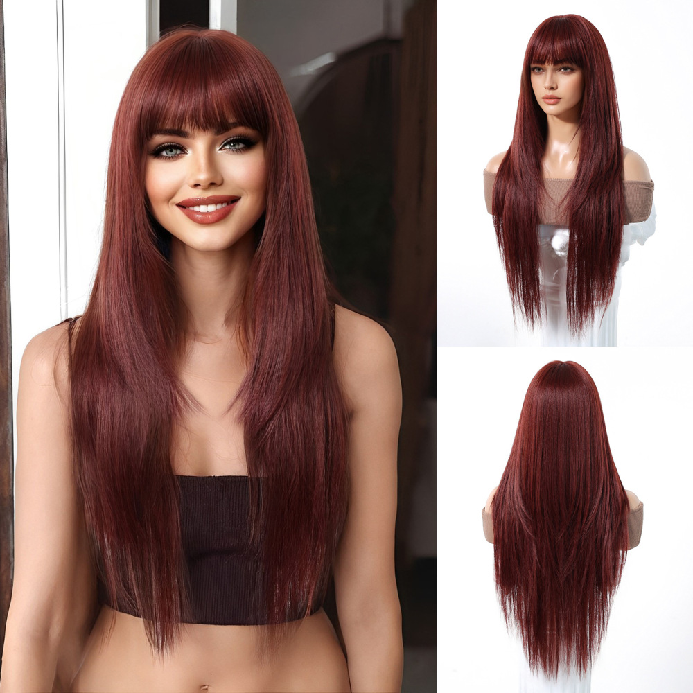Natural Long Straight Synthetic Wig  for Women Fashion Wig  with Bangs for for Daily Halloween Costume Party Cosplay