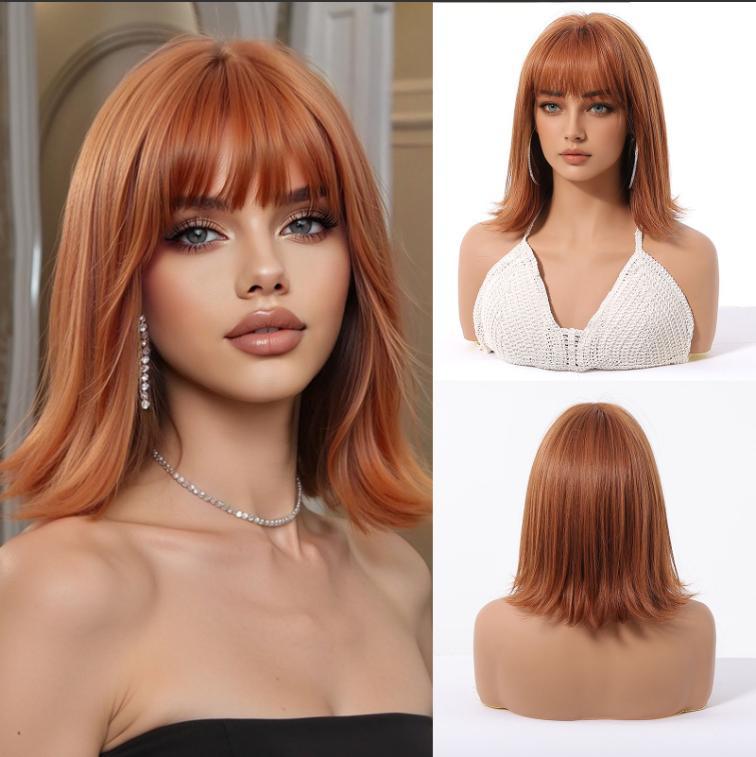 2025 new Black Bob Synthetic Wigs with bangs Medium  Daily Party  Wig for Women Heat Resistant Natural wig