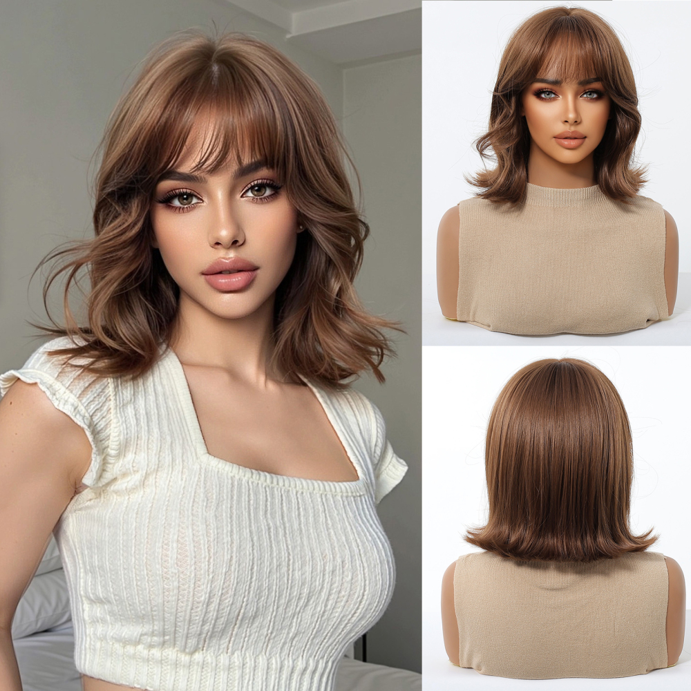 2025 new Black Bob Synthetic Wigs with bangs Medium  Daily Party  Wig for Women Heat Resistant Natural wig