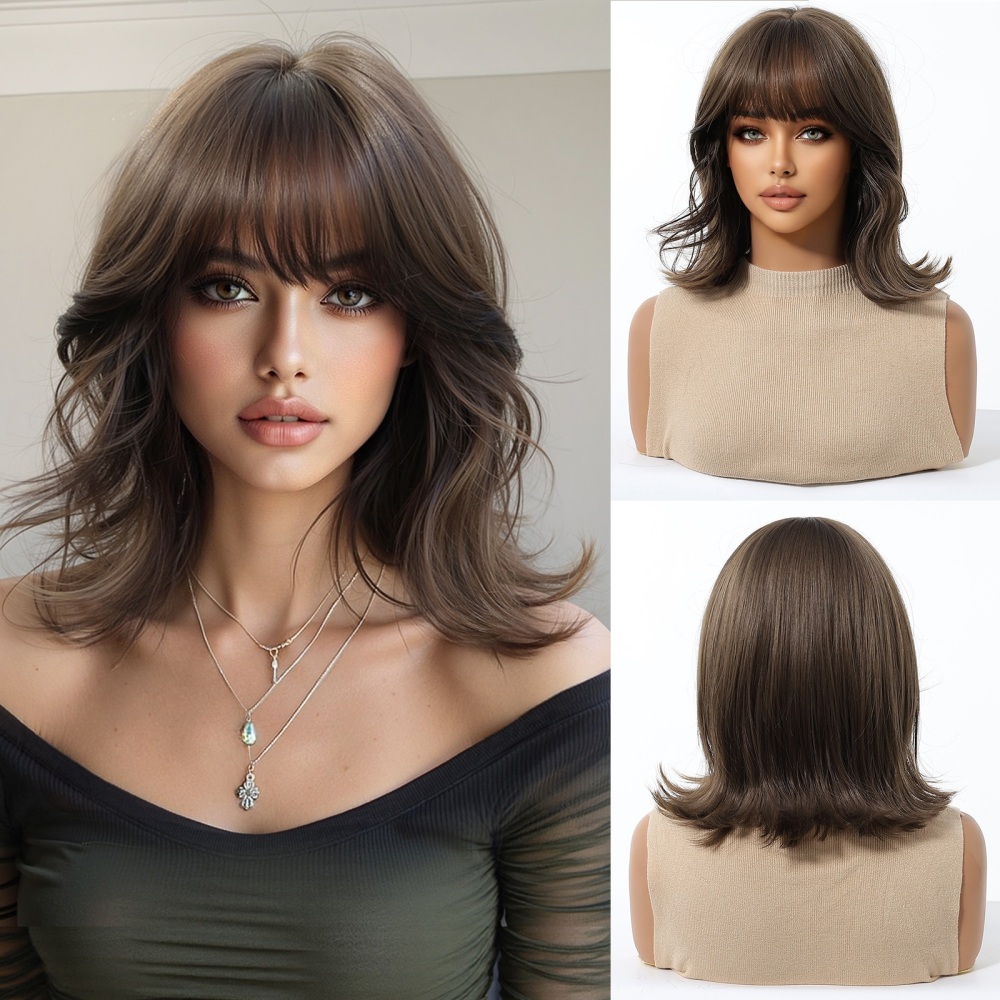 2025 new Black Bob Synthetic Wigs with bangs Medium  Daily Party  Wig for Women Heat Resistant Natural wig