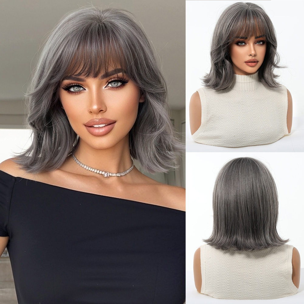 2025 new Black Bob Synthetic Wigs with bangs Medium  Daily Party  Wig for Women Heat Resistant Natural wig