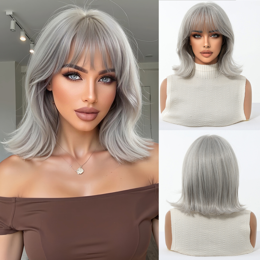 2025 new Black Bob Synthetic Wigs with bangs Medium  Daily Party  Wig for Women Heat Resistant Natural wig