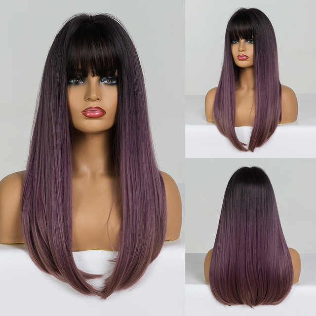 Natural Long Straight Synthetic Wig  for Women Fashion Wig  with Bangs for for Daily Halloween Costume Party Cosplay