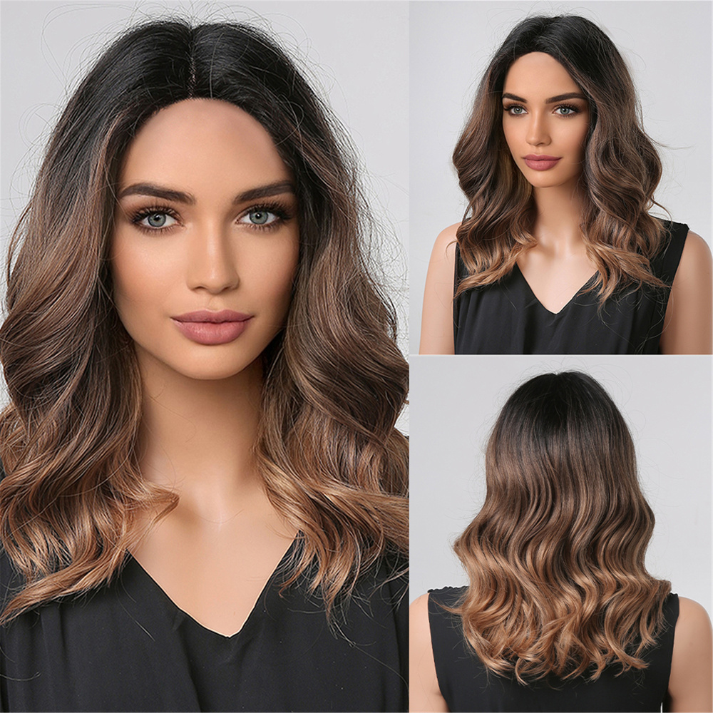 Short Bob Blonde Synthetic Wigs with Bangs Machine Made Medium Water Wave Natural Bob Daily Wigs for Women