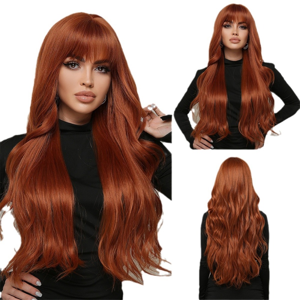 Long Wavy Synthetic Wigs with Bangs  for Women Natural  Black Cosplay Wigs  Body Wave Heat Resistant Wig