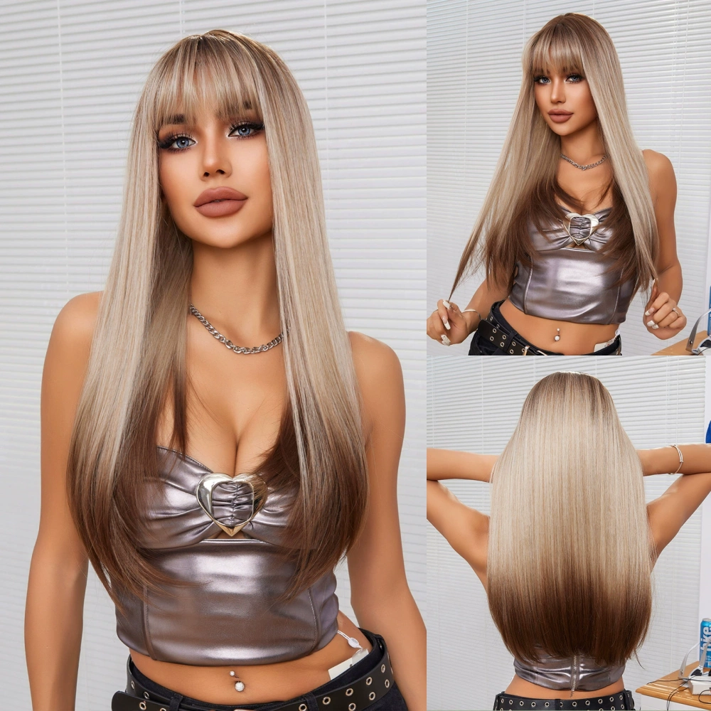 Natural Long Straight Synthetic Wig  for Women Fashion Wig  with Bangs for for Daily Halloween Costume Party Cosplay