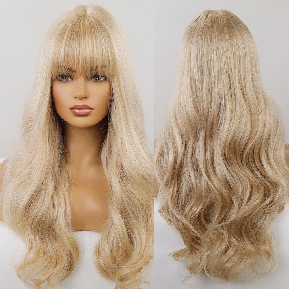 Long Wavy Synthetic Wigs with Bangs  for Women Natural  Black Cosplay Wigs  Body Wave Heat Resistant Wig