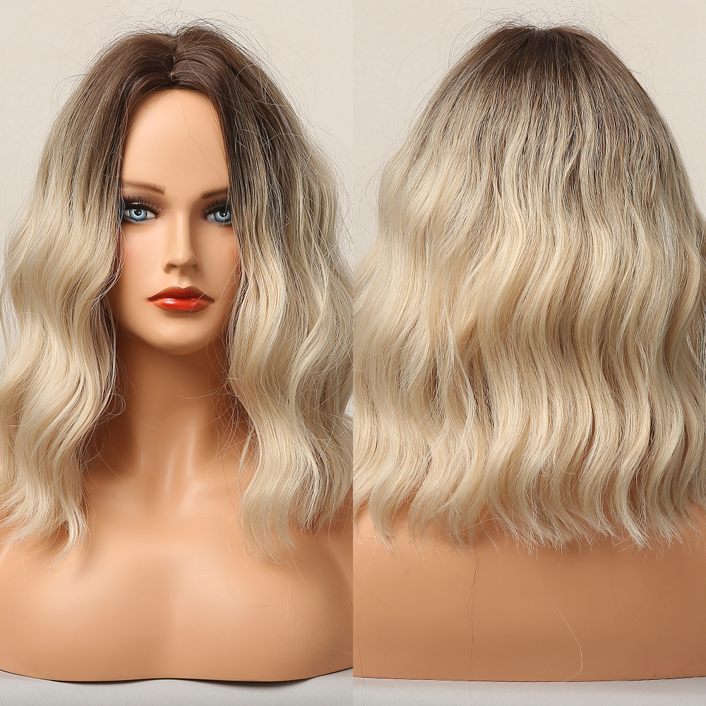 14 inch Short Wave  Brown Bob Wigs With Fringe Shoulder Length  Curly Wavy Synthetic Cosplay Wigs for Women