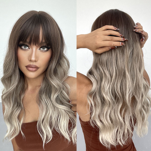 Long Wavy Synthetic Wigs with Bangs  for Women Natural  Black Cosplay Wigs  Body Wave Heat Resistant Wig