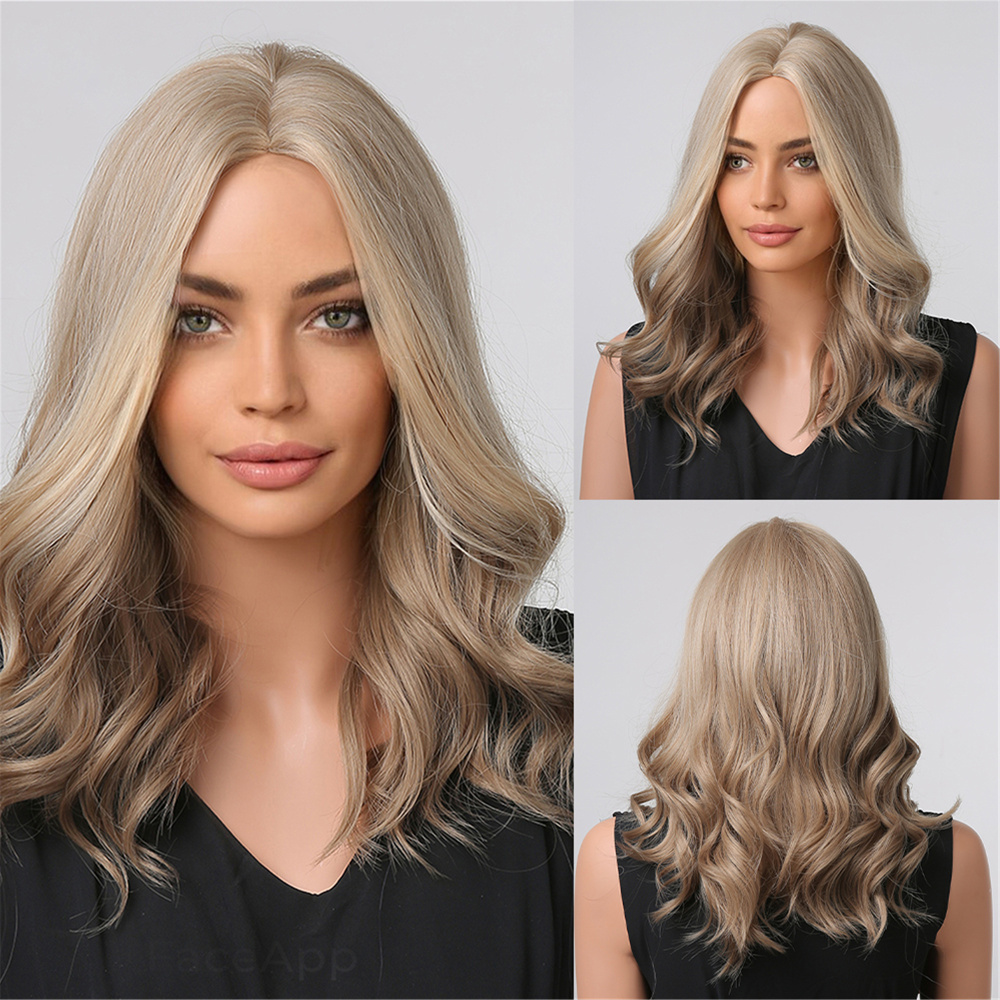 Short Bob Blonde Synthetic Wigs with Bangs Machine Made Medium Water Wave Natural Bob Daily Wigs for Women