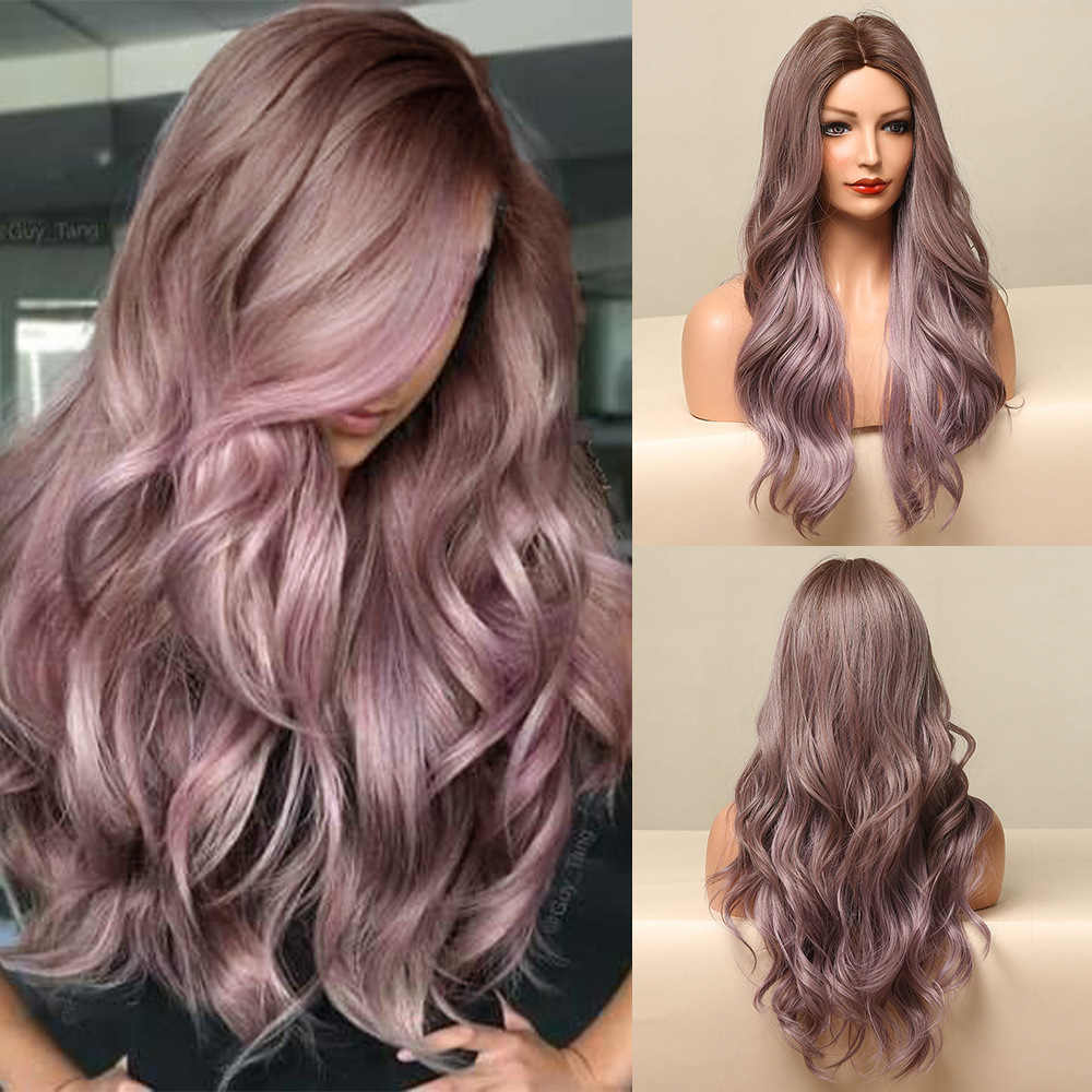 Long Highlight  Natural Wave Synthetic  Wigs Blonde Black Pink Synthetic Wigs Suitable for Women's Daily Party