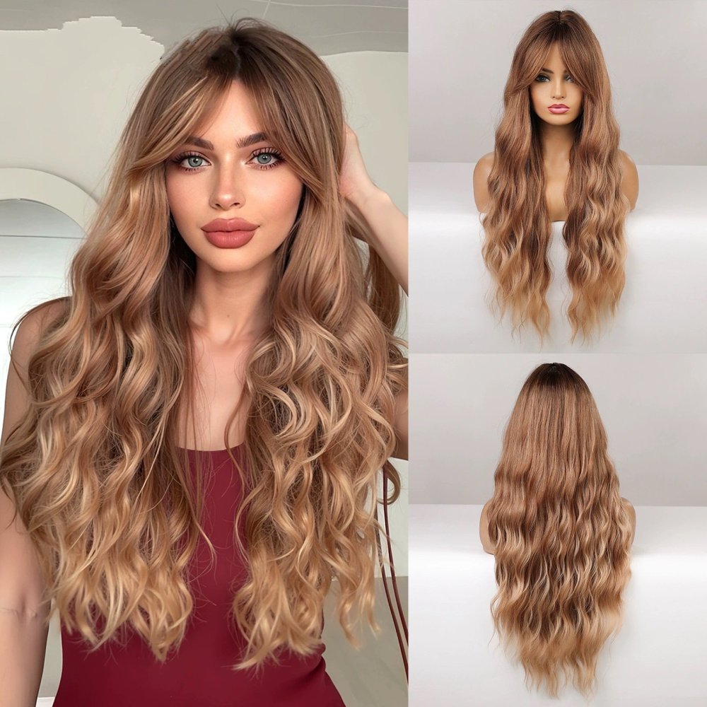 Long Wavy Synthetic Wigs with Bangs  for Women Natural  Black Cosplay Wigs  Body Wave Heat Resistant Wig