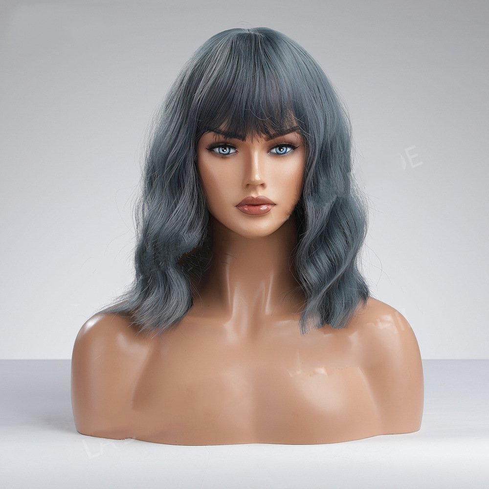 14 inch Short Wave  Brown Bob Wigs With Fringe Shoulder Length  Curly Wavy Synthetic Cosplay Wigs for Women
