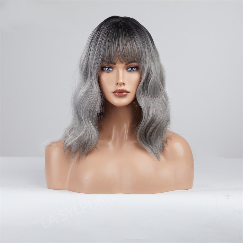 14 inch Short Wave  Brown Bob Wigs With Fringe Shoulder Length  Curly Wavy Synthetic Cosplay Wigs for Women