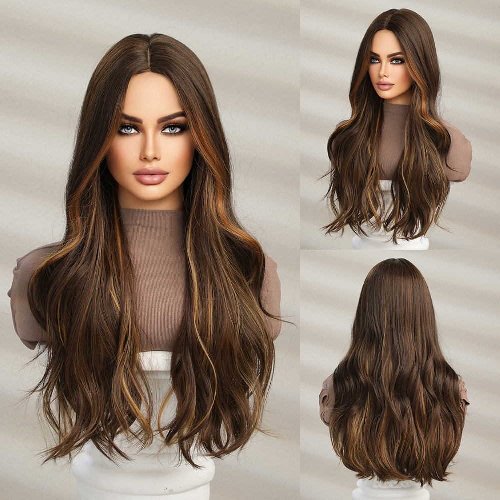 Long Body Wave Synthetic  Wigs for Women Brown Ombre to Blonde T Part  synthetic Wig Colored Highlight Hair