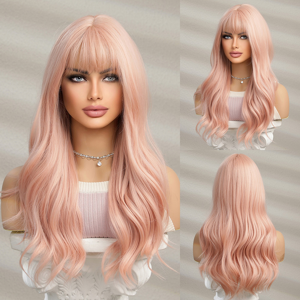 Copper Ginger Long Wavy Synthetic Wigs Red Yellow Wig with Bangs for Women Natural Cosplay Body Wave Heat Resistant Wig