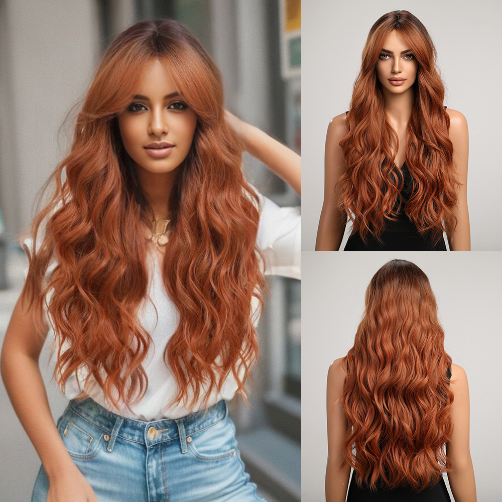 Long Body Wave Synthetic  Wigs for Women Brown Ombre to Blonde T Part  synthetic Wig Colored Highlight Hair