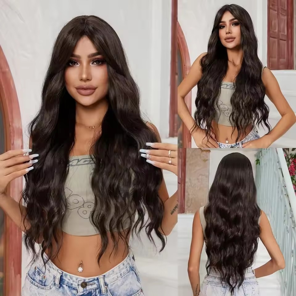 Copper Ginger Long Wavy Synthetic Wigs Red Yellow Wig with Bangs for Women Natural Cosplay Body Wave Heat Resistant Wig