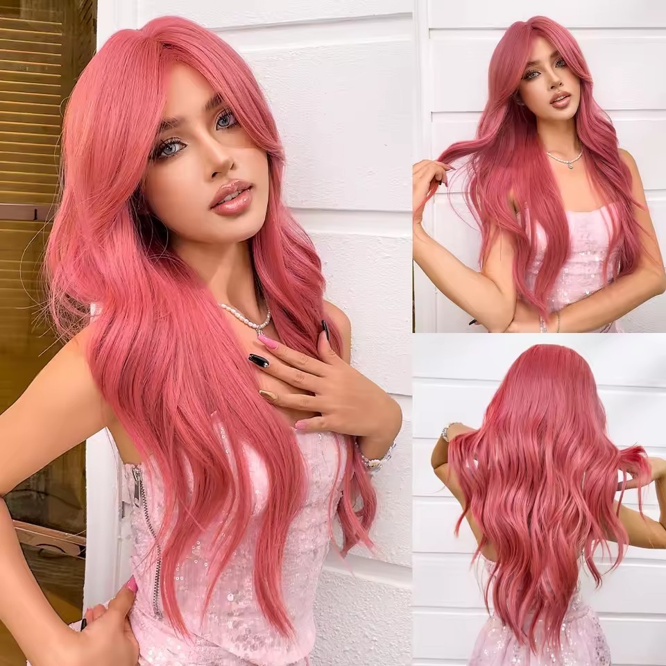 Long Highlight  Natural Wave Synthetic  Wigs Blonde Black Pink Synthetic Wigs Suitable for Women's Daily Party