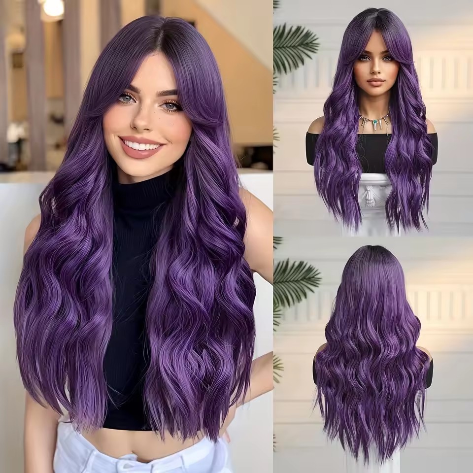 Long Highlight  Natural Wave Synthetic  Wigs Blonde Black Pink Synthetic Wigs Suitable for Women's Daily Party