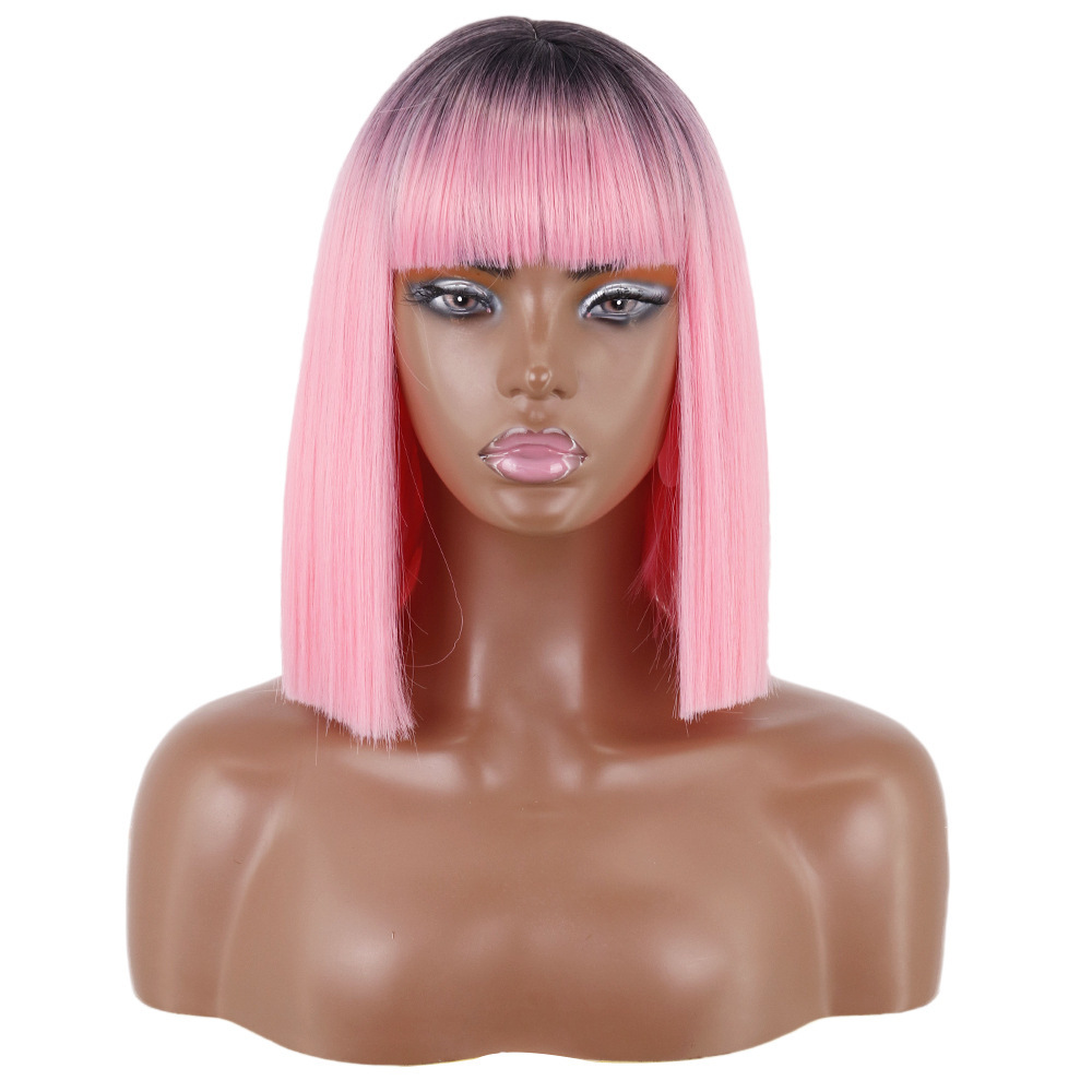 Short Bob Synthetic Wig With Bangs for Women Red Black Pink Blue Orange Fancy Wigs Heat Resistant Lolita Cosplay Party Wigs
