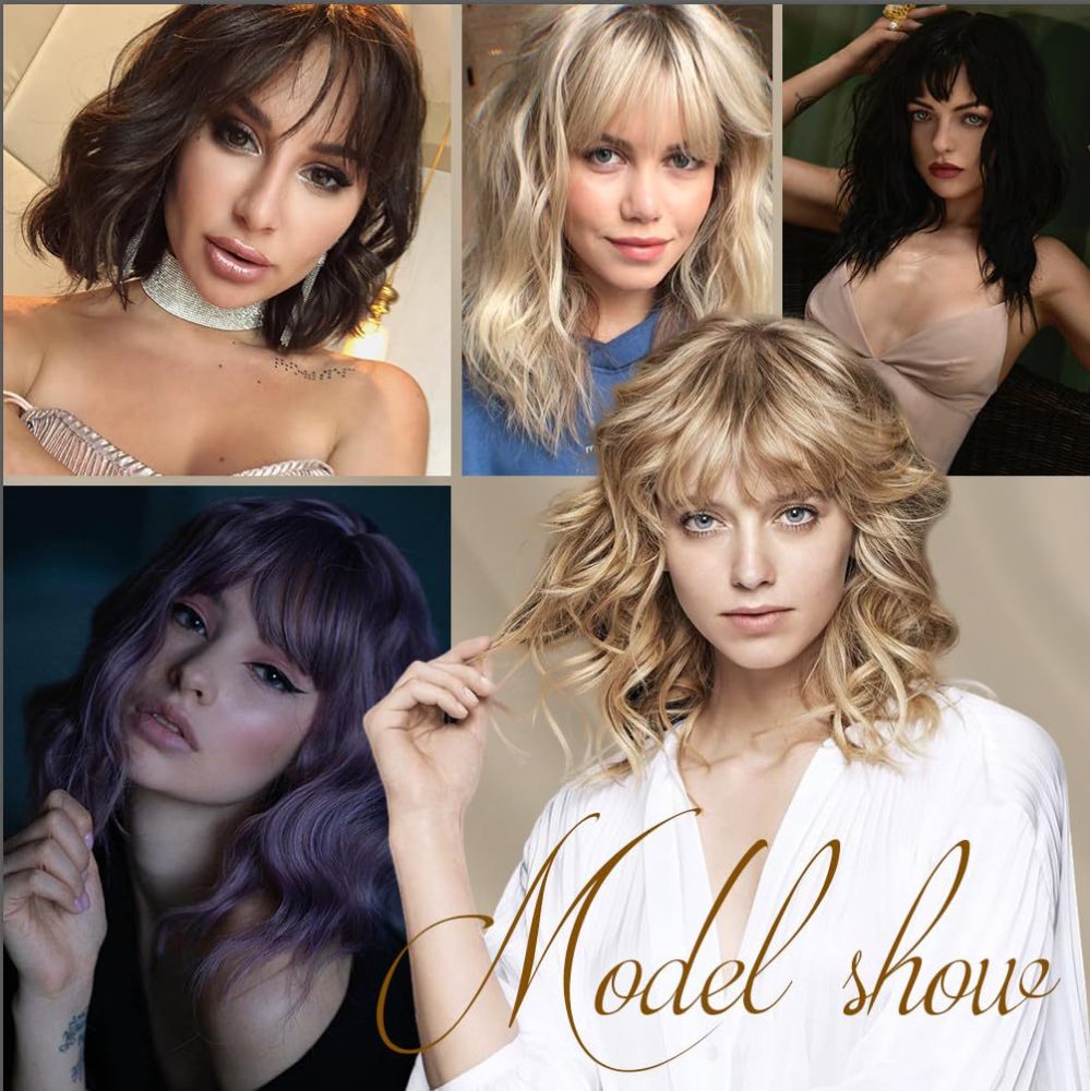 Natural  Color Wave  Bob Wig with Bangs Short Wavy Wine Red Color Wigs for Women Bob Style Synthetic Heat Resistant Bob Wigs