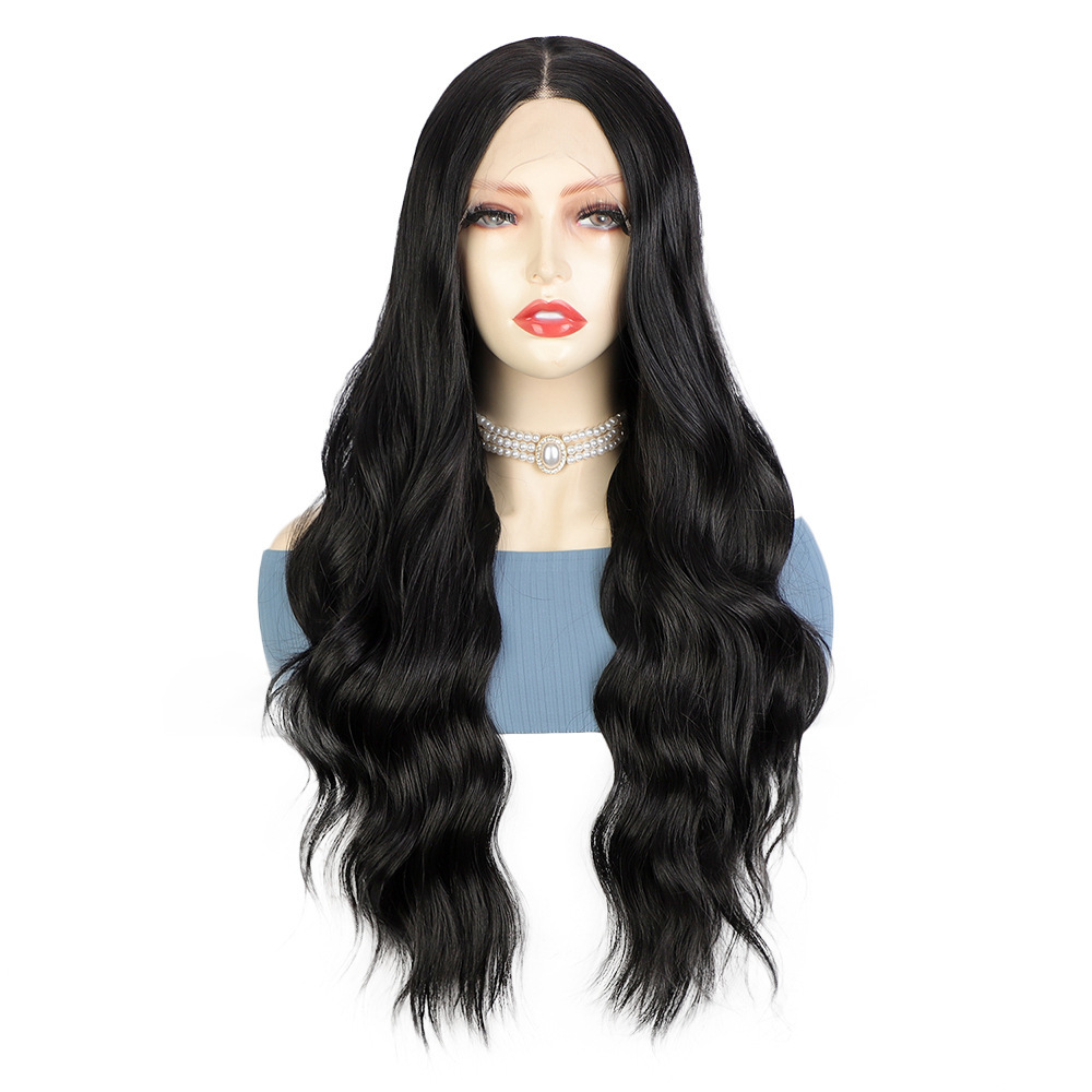 13×3.5 Long Wave Black Synthetic Lace Wig for Women Transparent Lace Natural Hairline Heat Resistant wigs