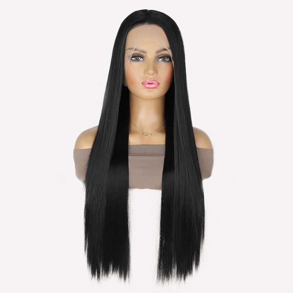 13×3.5 Long Wave Black Synthetic Lace Wig for Women Transparent Lace Natural Hairline Heat Resistant wigs