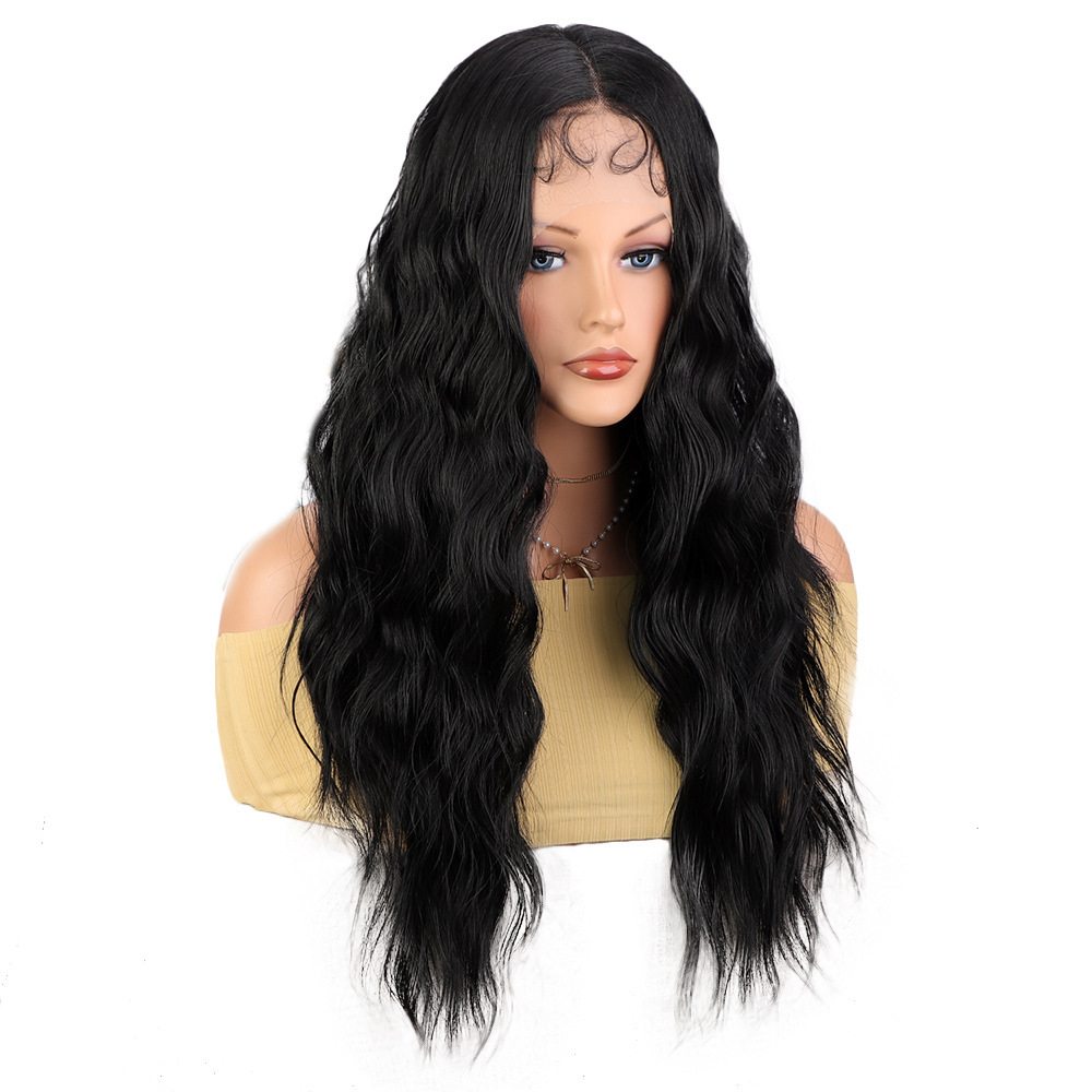 13×3.5 Long Wave Black Synthetic Lace Wig for Women Transparent Lace Natural Hairline Heat Resistant wigs