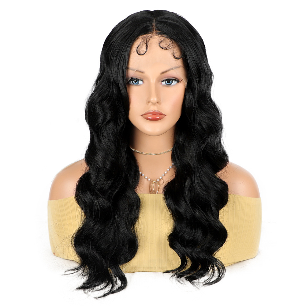 13×3.5 Long Wave Black Synthetic Lace Wig for Women Transparent Lace Natural Hairline Heat Resistant wigs
