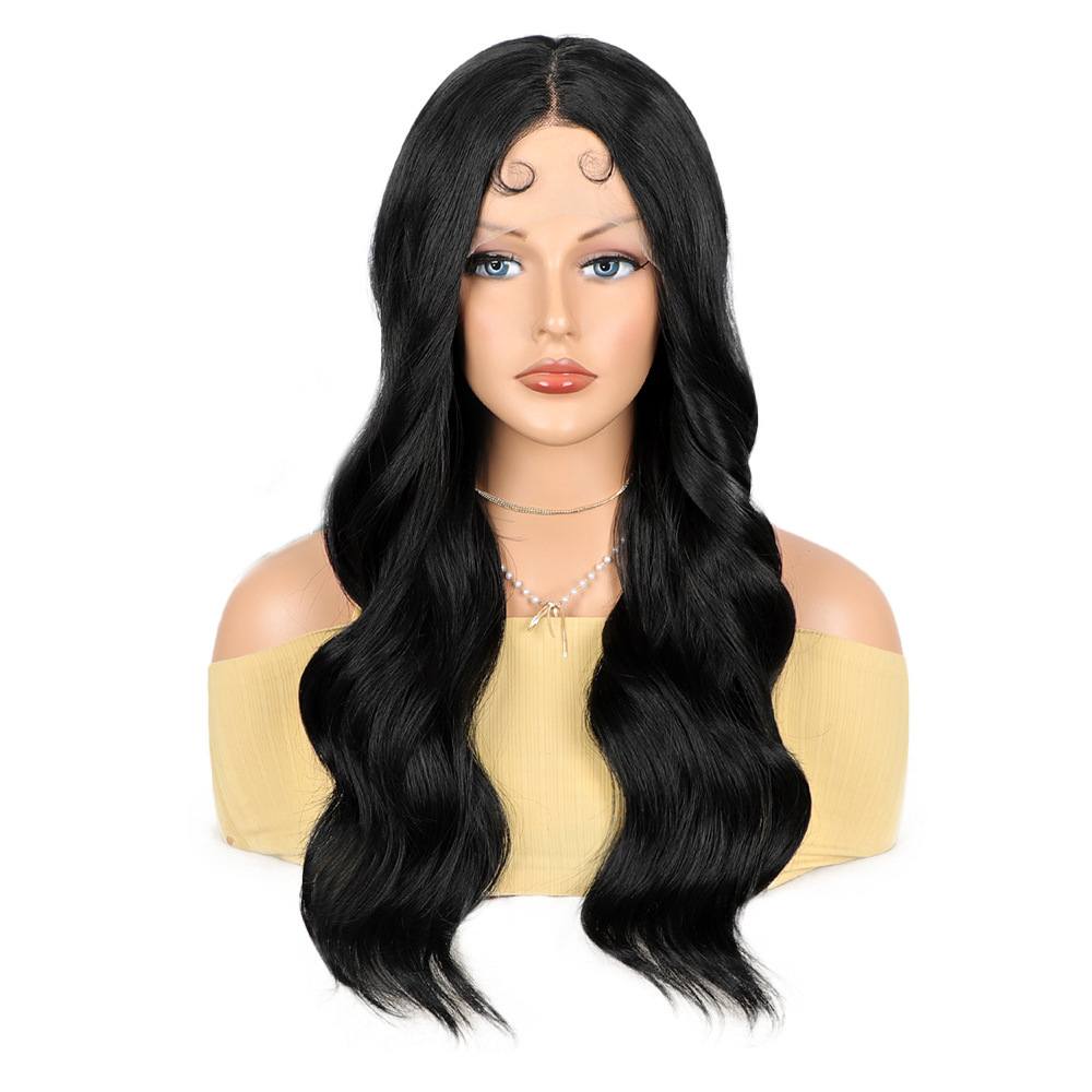 13×3.5 Long Wave Black Synthetic Lace Wig for Women Transparent Lace Natural Hairline Heat Resistant wigs