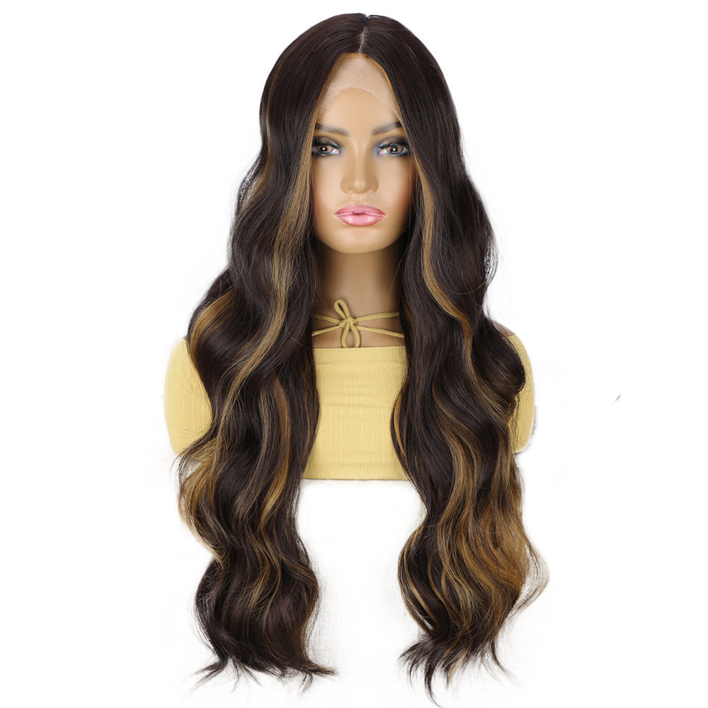 13×3.5 Long Wave Black Synthetic Lace Wig for Women Transparent Lace Natural Hairline Heat Resistant wigs