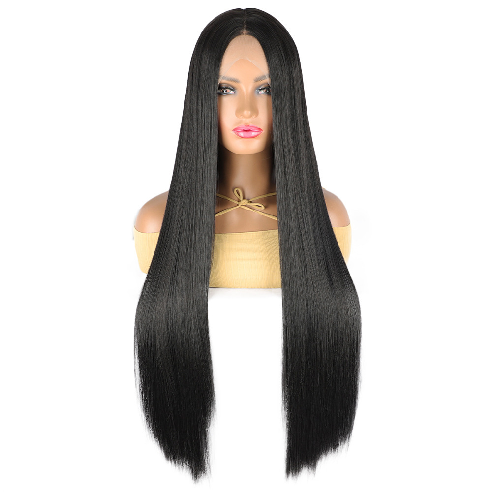 13×3.5 Long Wave Black Synthetic Lace Wig for Women Transparent Lace Natural Hairline Heat Resistant wigs