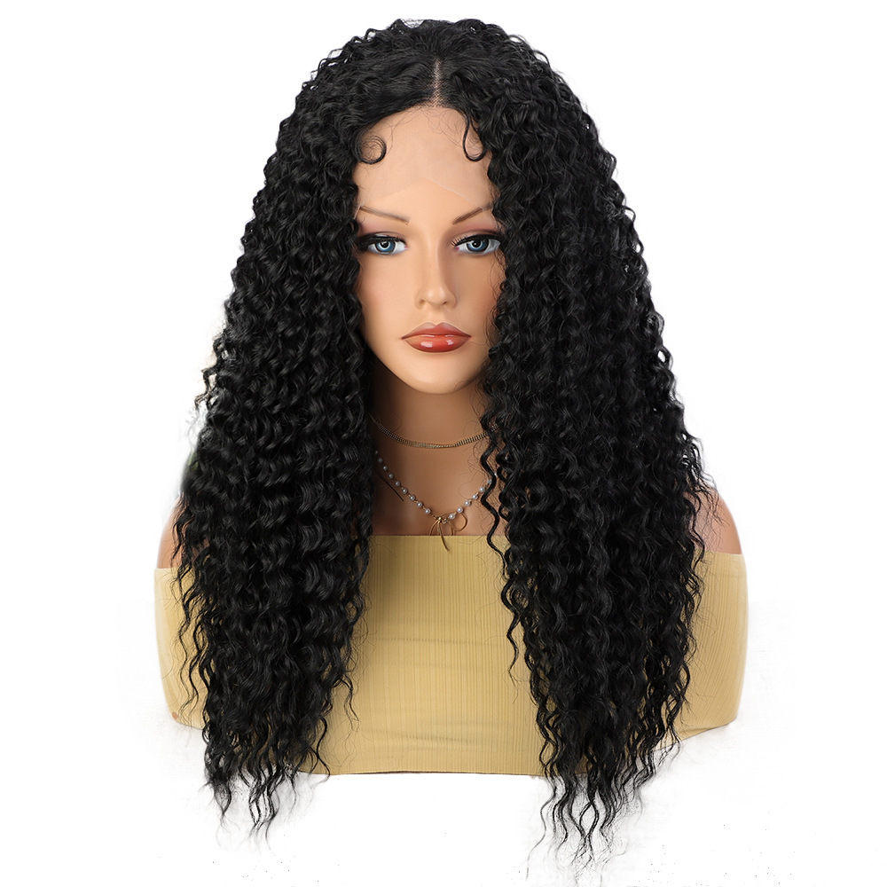 13×3.5 Long Wave Black Synthetic Lace Wig for Women Transparent Lace Natural Hairline Heat Resistant wigs