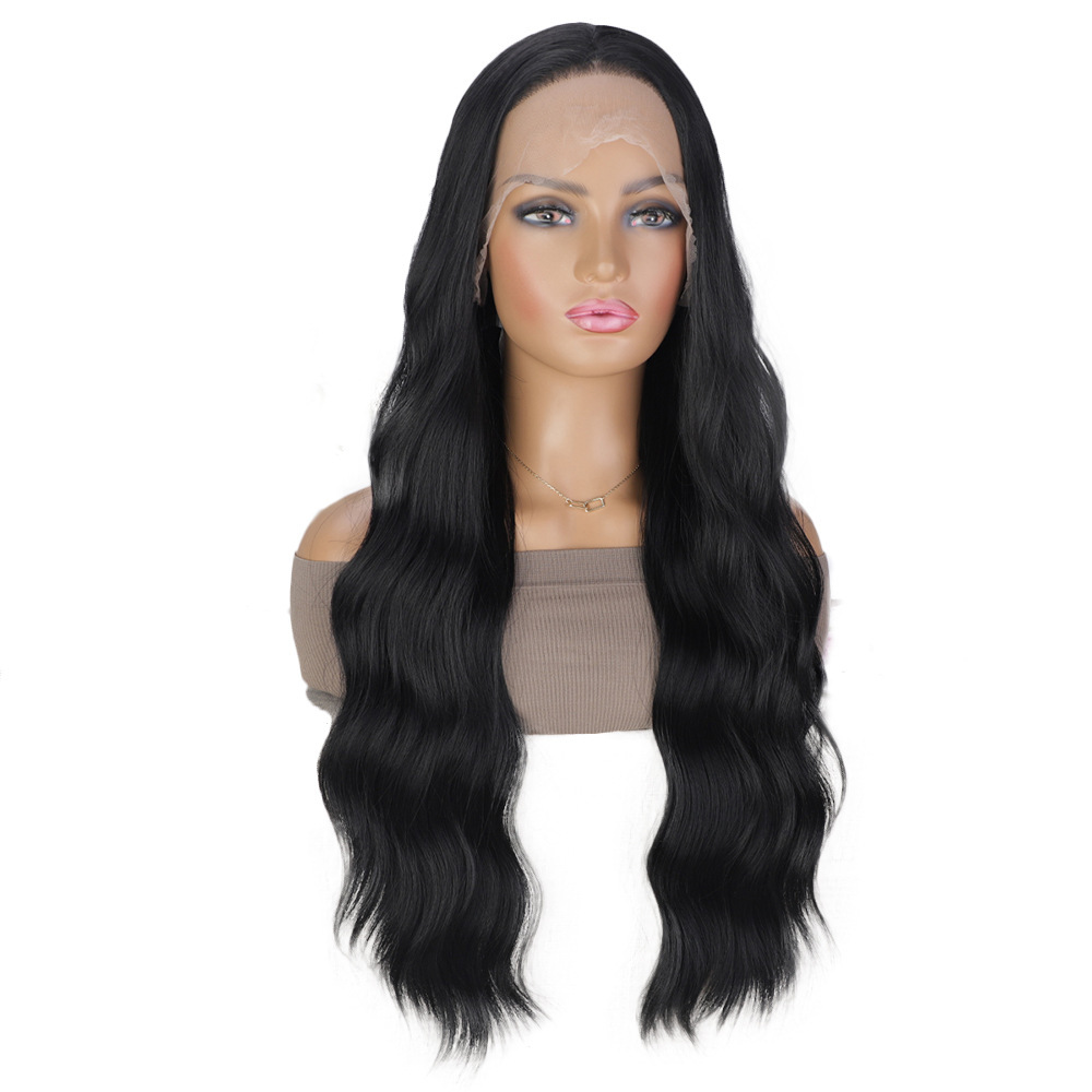 13×3.5 Long Wave Black Synthetic Lace Wig for Women Transparent Lace Natural Hairline Heat Resistant wigs