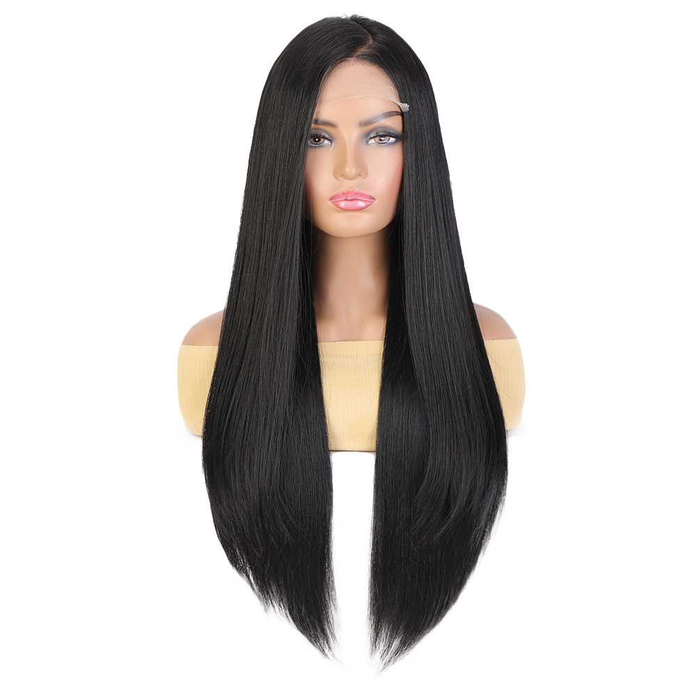 13×3.5 Long Wave Black Synthetic Lace Wig for Women Transparent Lace Natural Hairline Heat Resistant wigs