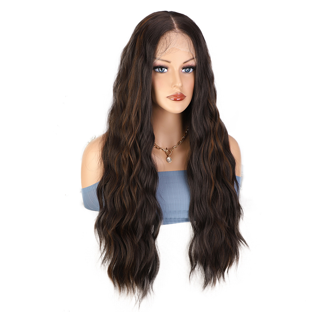 13×3.5 Long Wave Black Synthetic Lace Wig for Women Transparent Lace Natural Hairline Heat Resistant wigs
