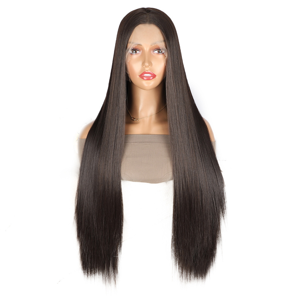 13×3.5 Long Wave Black Synthetic Lace Wig for Women Transparent Lace Natural Hairline Heat Resistant wigs