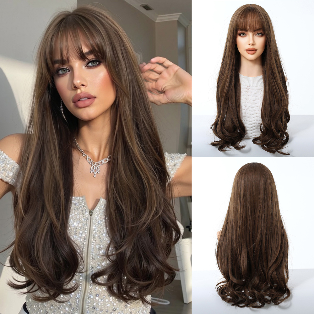 Shor wave Synthetic Natural  Wig with Bangs for Women Party Daily Cosplay Use Heat Resistant Fiber Wigs
