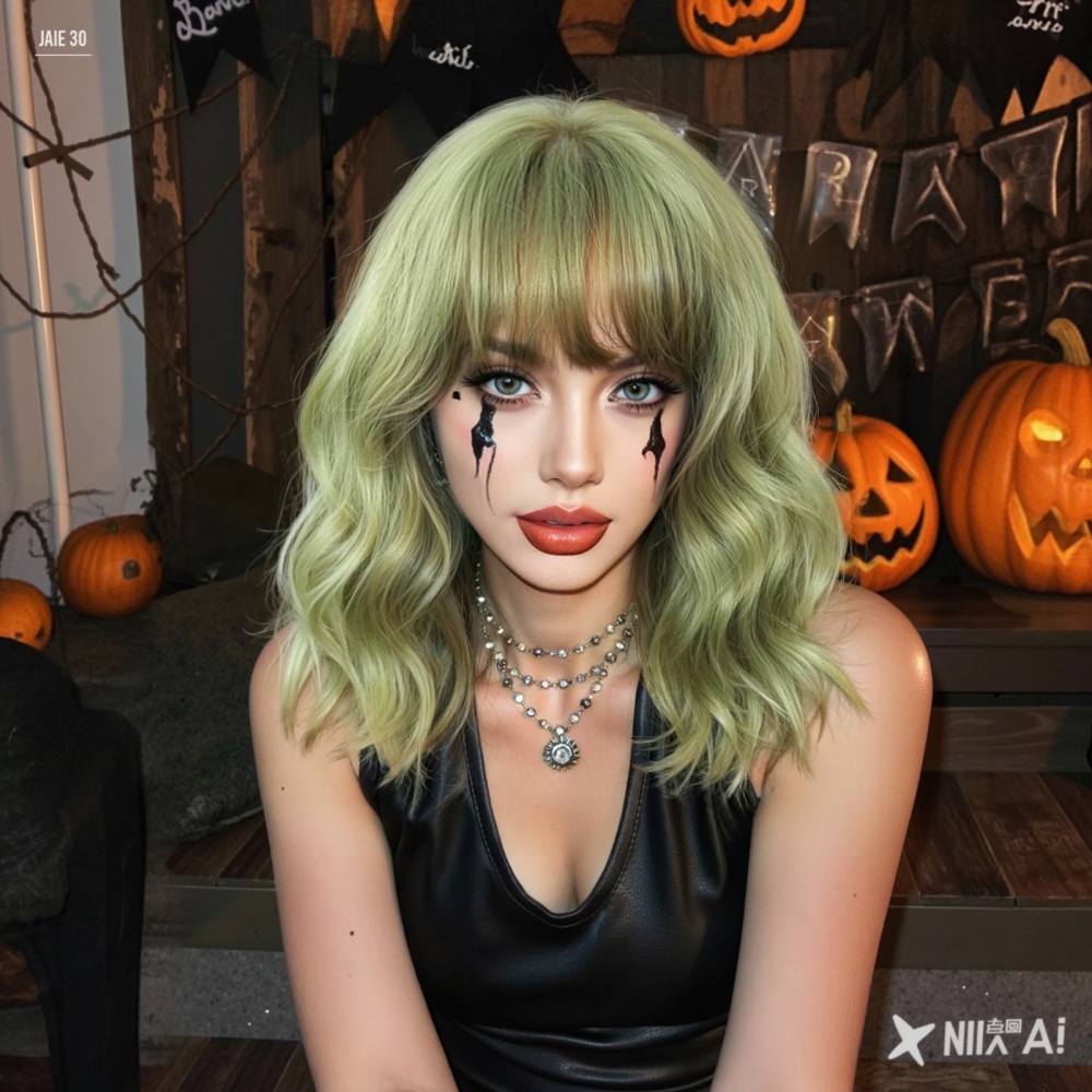 Halloween Synthetic Long Wavy Wigs with Bangs for Women Cosplay Party Wig Natural High Temperature Fiber Wigs