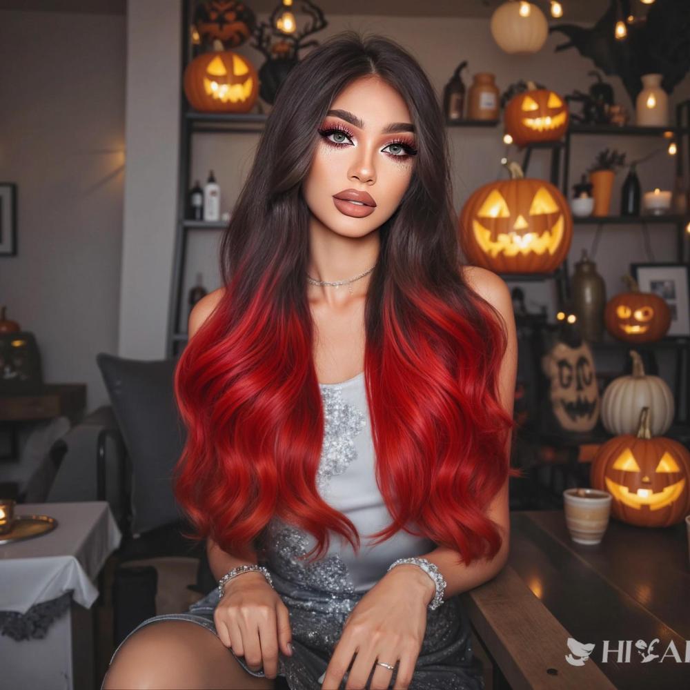Halloween Synthetic Long Wavy Wigs with Bangs for Women Cosplay Party Wig Natural High Temperature Fiber Wigs