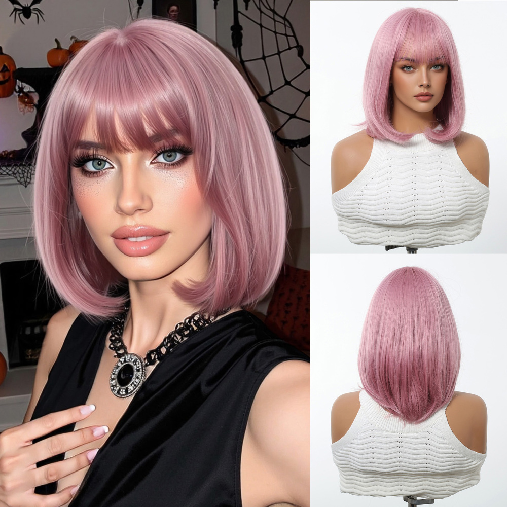 Synthetic Long Wavy Wigs with Bangs for Women Cosplay Wigs Natural High Temperature Fiber Wigs