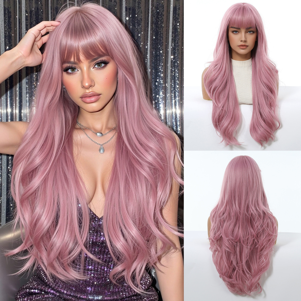 Short wave Synthetic Natural  Wig with Bangs for Women Party Daily Cosplay Use Heat Resistant Fiber Wigs