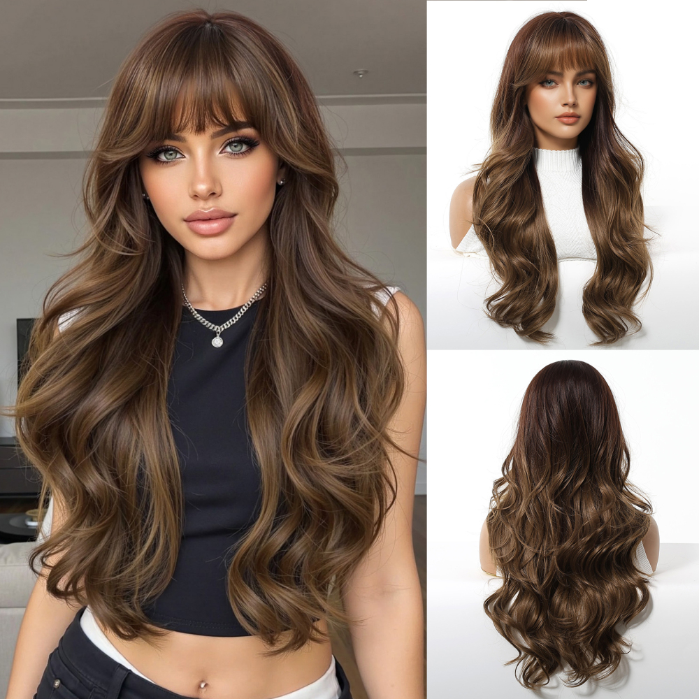 Short wave Synthetic Natural  Wig with Bangs for Women Party Daily Cosplay Use Heat Resistant Fiber Wigs