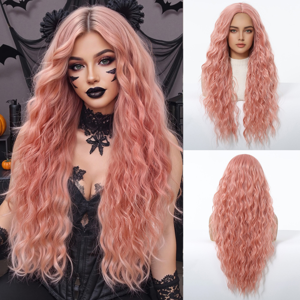 Synthetic Long Wavy Wigs with Bangs for Women Cosplay Wigs Natural High Temperature Fiber Wigs