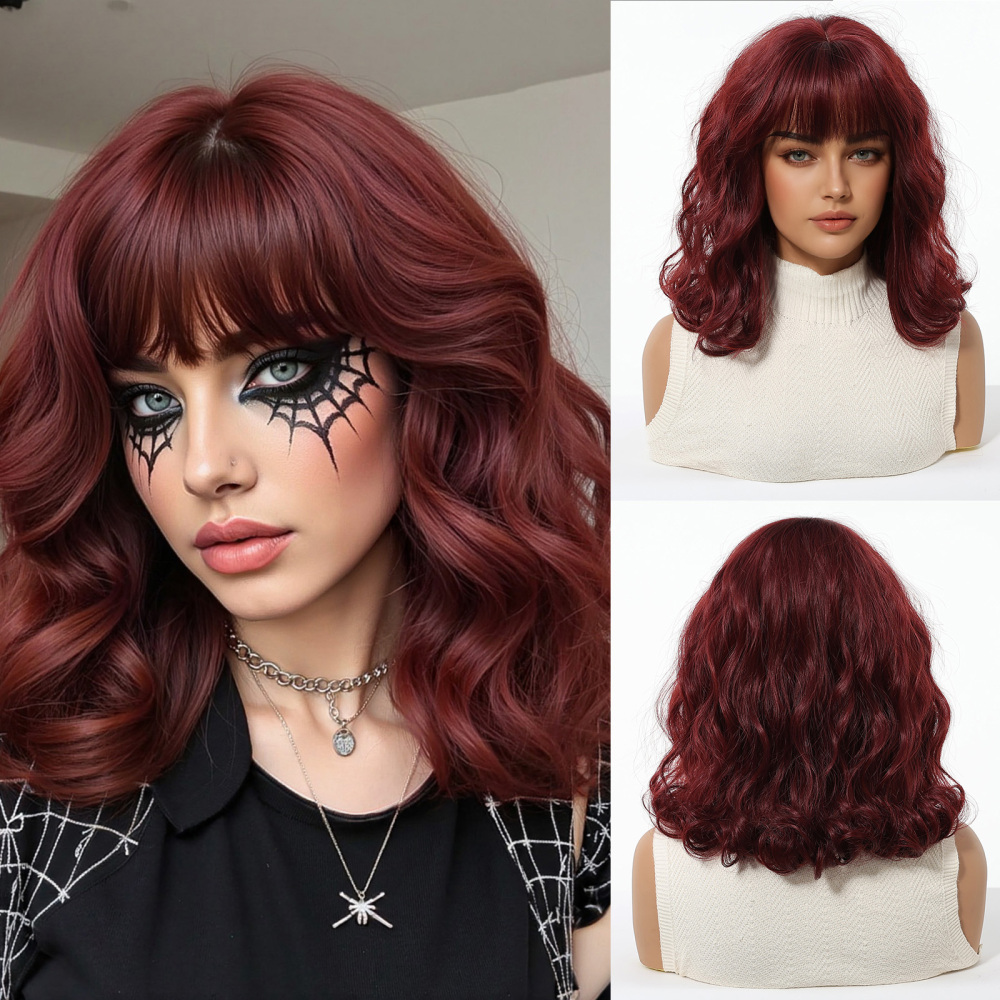 Synthetic Long Wavy Wigs with Bangs for Women Cosplay Wigs Natural High Temperature Fiber Wigs