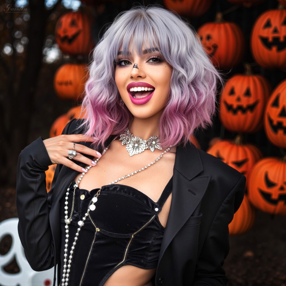 Synthetic Long Wavy Wigs with Bangs for Women Cosplay Wigs Natural High Temperature Fiber Wigs