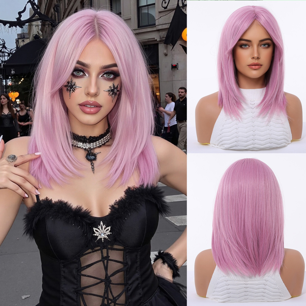 Synthetic Long Wavy Wigs with Bangs for Women Cosplay Wigs Natural High Temperature Fiber Wigs